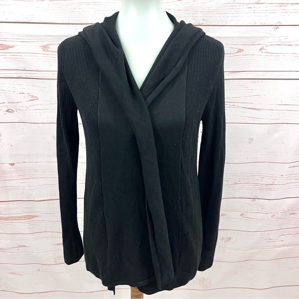 Lululemon Black Cashmere Blend Sundown Hooded Sweater Layering Wrap Cardigan